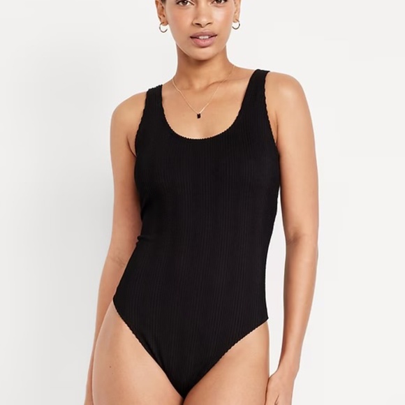 Old Navy Black Ribbed Textured One Piece Swimsuit Size Large - Picture 1 of 8